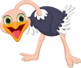 happy ostrich cartoon