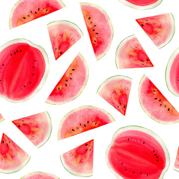 watercolor hand painted seamless pattern with watermelon
