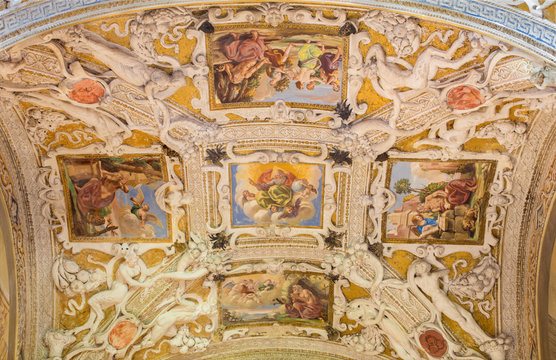 CREMONA, ITALY - MAY 24, 2016: The fresco on the wault of side chapel in San Sigismondo church by artists Giulio Campi, Bernardino Campi e Bernardino Gatti (1564 - 1567).