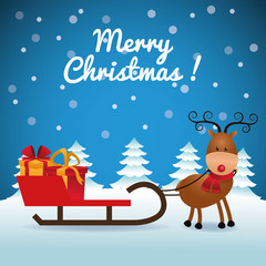 Merry Christmas concept with deer and gift icon. vector graphic