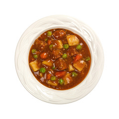 Slow Cooker Beef Stew Isolated on white. Selective focus.