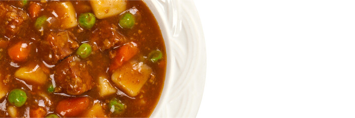 Slow Cooker Beef Stew Isolated on white. Selective focus.