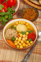 Chickpea Soup with Meatballs. Selective focus.