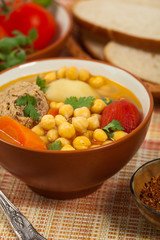 Chickpea Soup with Meatballs. Selective focus.