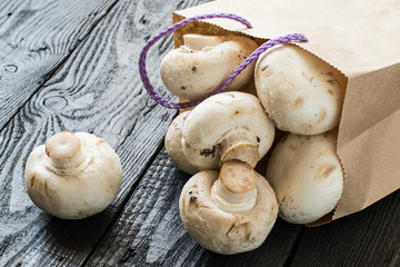 Fresh mushrooms in a paper bag
