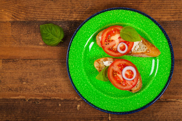 Tomato, Basil and Cream Cheese Sandwich. Selective focus.