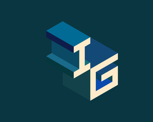 IG isometric 3D letter logo. three-dimensional stock vector alphabet font typography design.