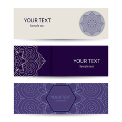 Fototapeta na wymiar Horizontal banner templates with mandala pattern. Design for flyer, banner, invitation, greeting card
