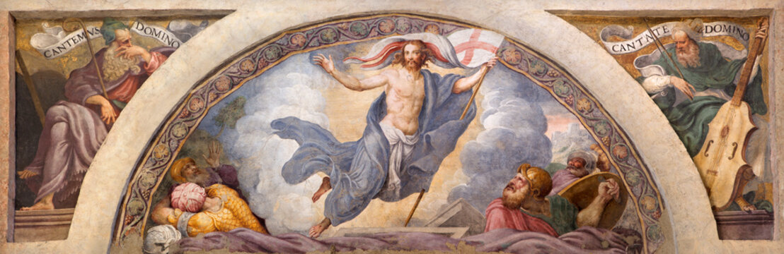 CREMONA, ITALY - MAY 24, 2016: The freso of Resurrection of Jesus in Chiesa di Santa Rita by Giulio Campi (1547).