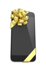 Black phone with golden bow. 3D rendering.