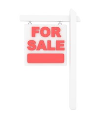 For rent sign lease real estate on white background. 3D rendering.