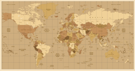 Detailed World Map in colors of brown