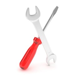 3D Illustration Wrench and screwdriver, service concept