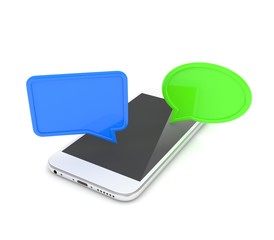 smartphone with bubbles isolated on white background. 3d rendering.