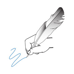vector image of a hand with a bird's feather for writing