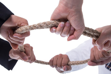 .Teamwork businessman team ,team people hold rope circle concept