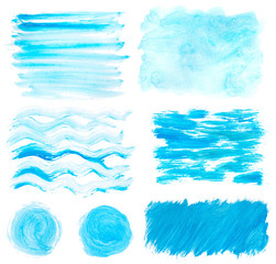 blue gouache wavy stains set isolated on white