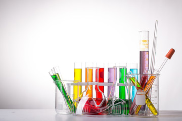 Chemistry flask glassware for test laboratory.