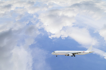 Fototapeta na wymiar Airplane in the sky Good weather day background.