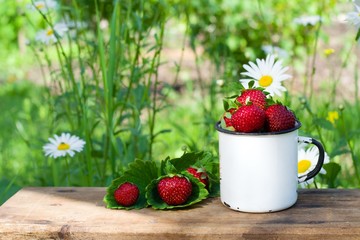 Strawberry mug.selective focus