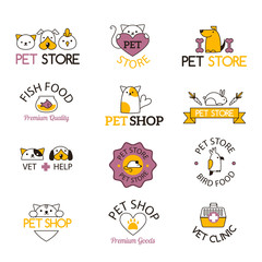 Pet shop symbols vector set.