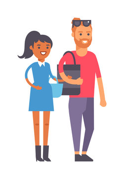 Modern young couple vector illustration.