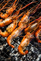 Grilled Big shrimps or grilled prawn with charcoal grilled.
