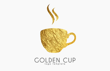 Golden tea cup. golden cup. coffee cup logo.