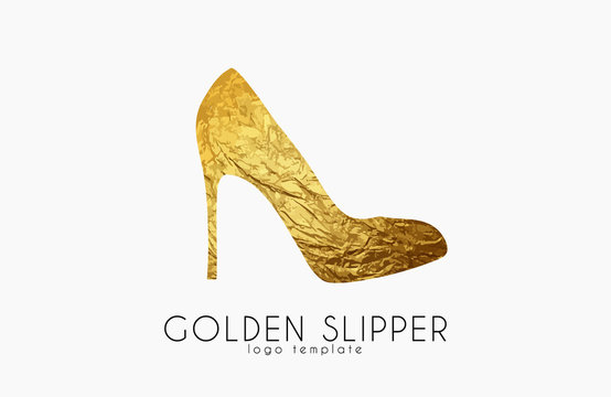 Golden slipper. Princess slipper. Elegant slipper logo design. Fashion logo