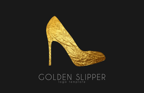 Golden slipper. Princess slipper. Elegant slipper logo design. Fashion logo