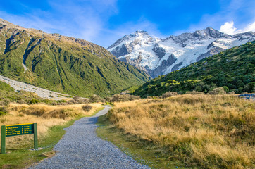 Fototapeta na wymiar Track to the Mount Cook National Park,New Zealand