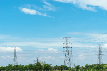 High voltage transmission towers.