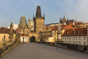 Fototapeta na wymiar Prague castle from Charles bridge panoramic photo, Prague, Czech Republic