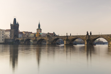 Fototapeta na wymiar Charles bridge with Vltava river, Prague, Czech Republic