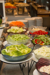 Counter with the vegetables  salads