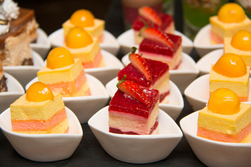 Appetizers mini desserts on catering buffet