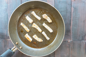 Slice pork was grill on pan