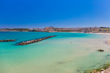 Naklejka na ściany i meble Beautiful town of Otranto and its beach, Salento peninsula, Puglia region, Italy