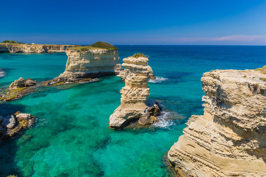 Torre Sant Andrea cliffs, Salento peninsula, Apulia region, South of Italy
