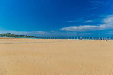 Fototapeta na wymiar Golden sand beach of Vieste, Gargano peninsula, Apulia, South of Italy