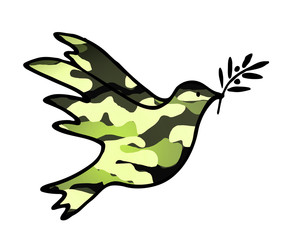 Dove of Peace, peaceful solutions of compromise symbol with military pattern, isolated