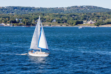 White Sailboat Past Maine Coast