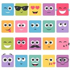 Fototapeta premium Emotional square colorful faces icon set