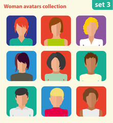 Flat woman avatars collection