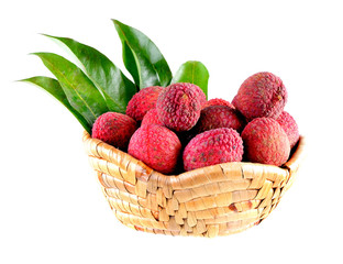 lychees in basket on white background