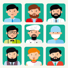 Avatars of men of different professions, flat style