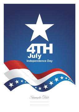 4th July stars ribbon blue background vector