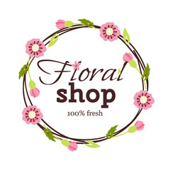 Bright sign flower shop vector illustration.