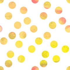 Yellow watercolor polka dot seamless background pattern. Illustration made in vector.
