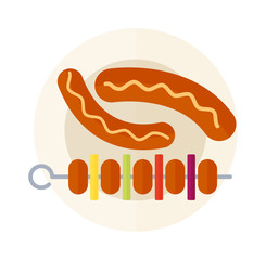 Kebab grill on plate vector illustration.